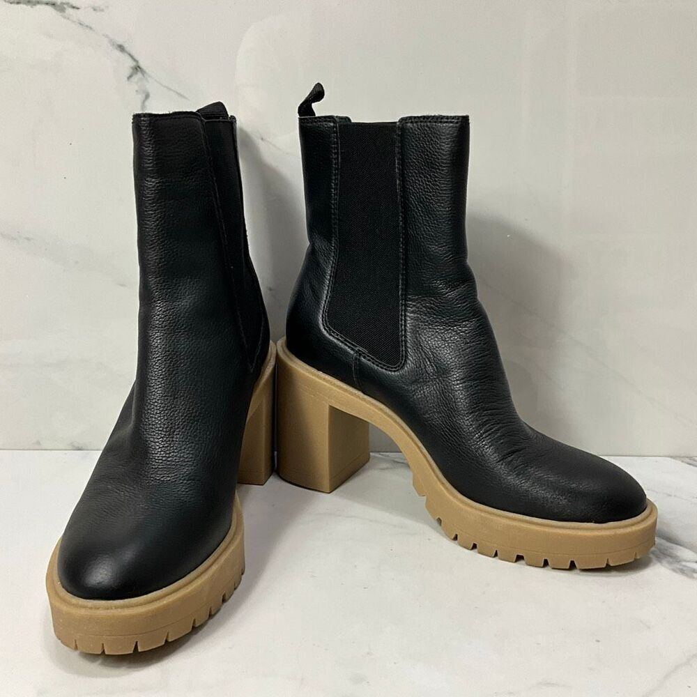 DOLCE VITA Black Leather Lug Heel Boots